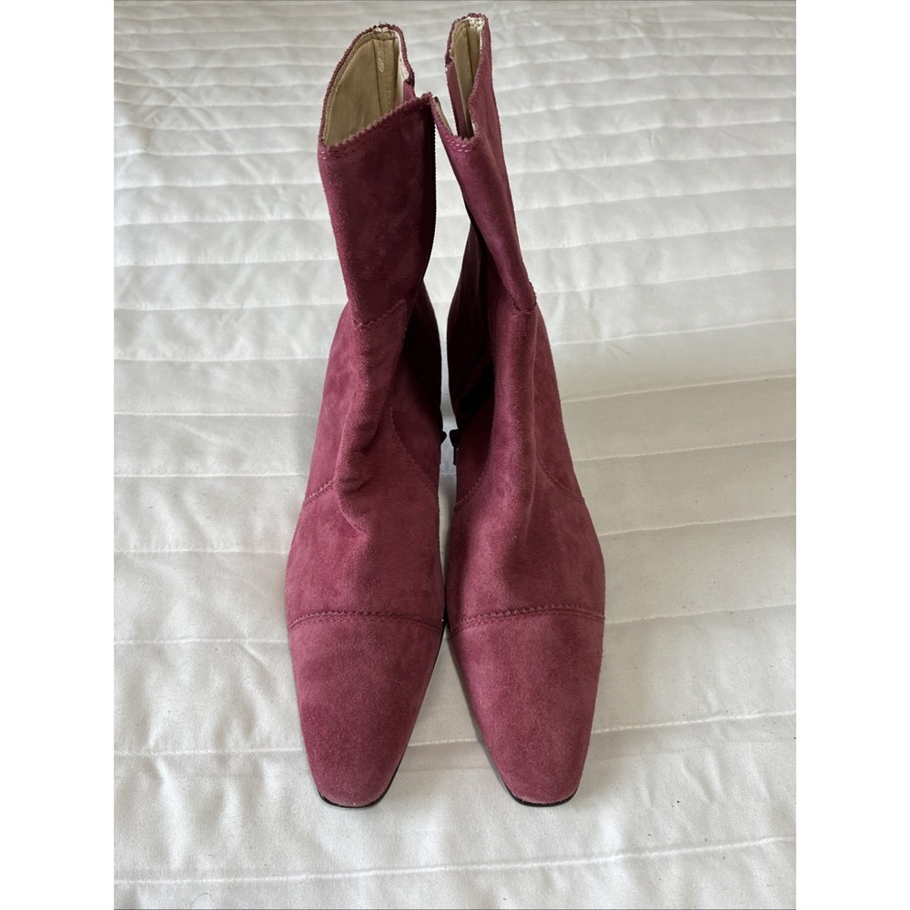 Casual Corner Burgundy Suede Leather Kitten Heel Ankle Boots Pointed Toe Size 6M